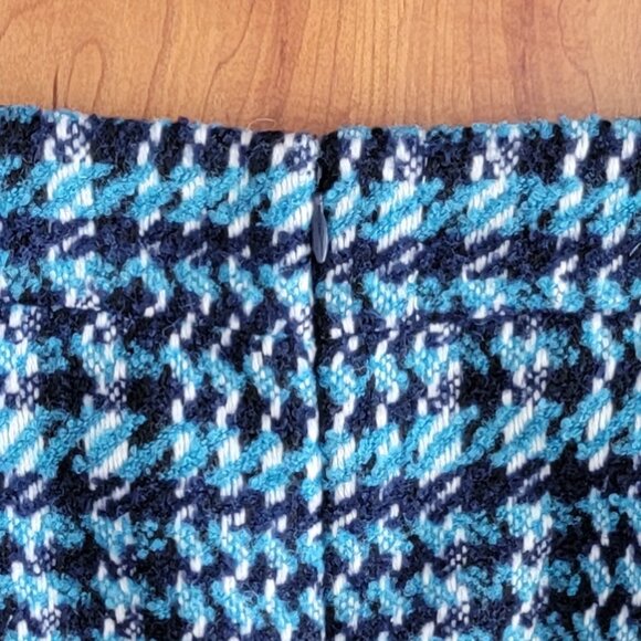 LOFT Teal Navy White Boucle A-line Mini Skirt Silver Tone Zipper Pockets - 12 - Picture 10 of 13